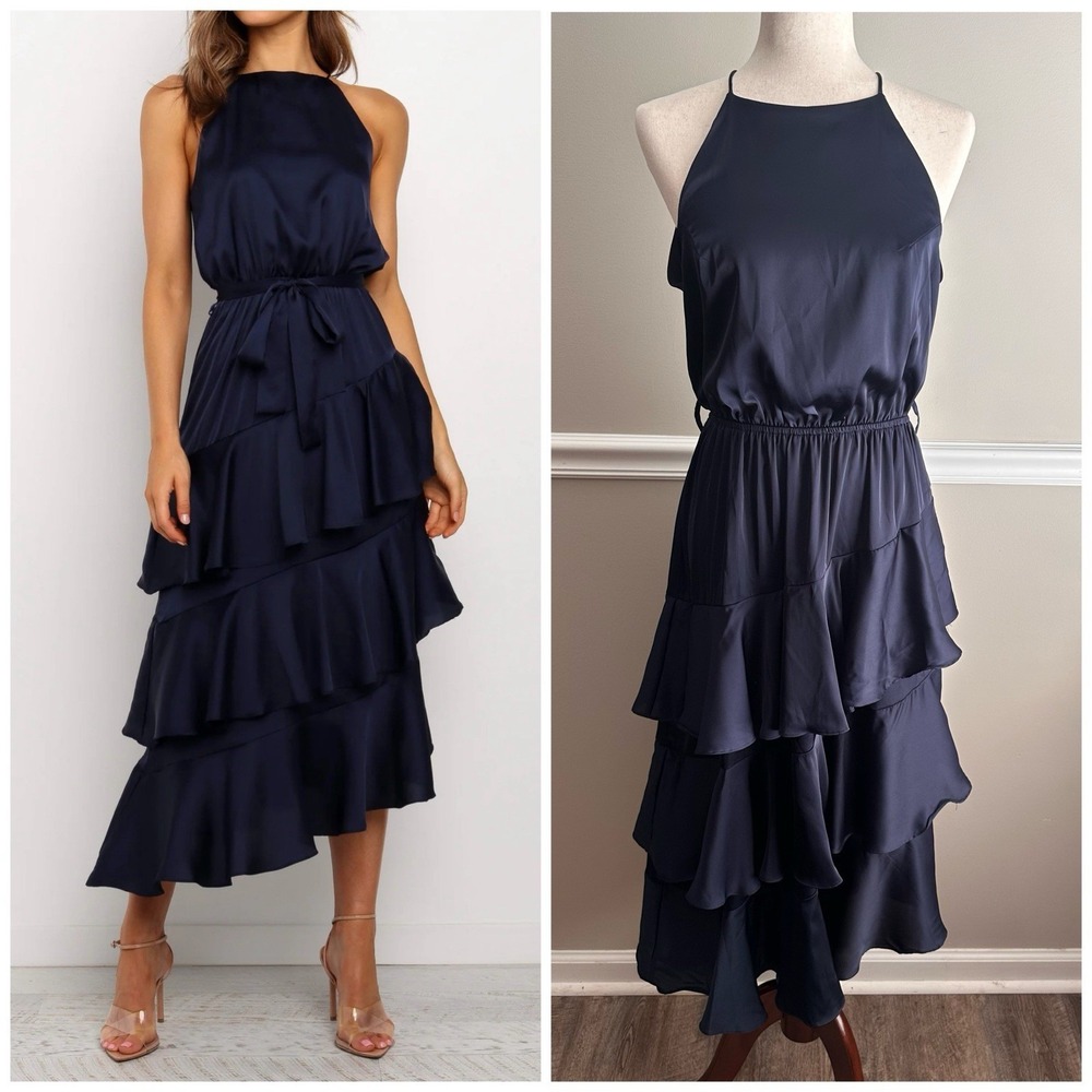 Petal and Pup Seychelle Satin Dress Navy 10 NWT Ruffle Asymmetric Sleeveless